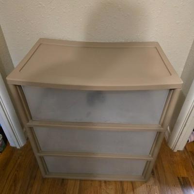 Two, three drawer plastic storage units