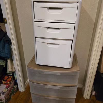 Two, three drawer plastic storage units