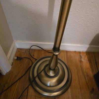 Tole brass gold toned floor lamp with metal shade - comes with a footstool with storage