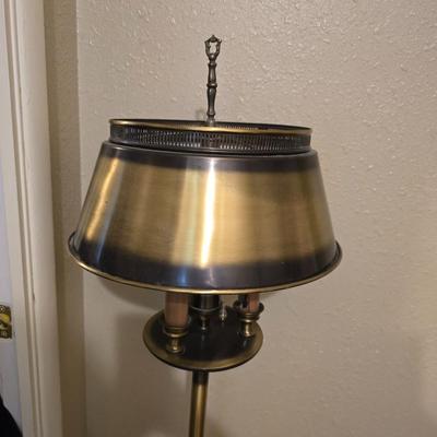 Tole brass gold toned floor lamp with metal shade - comes with a footstool with storage