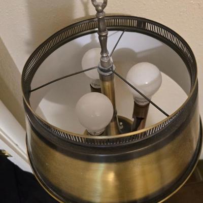 Tole brass gold toned floor lamp with metal shade - comes with a footstool with storage