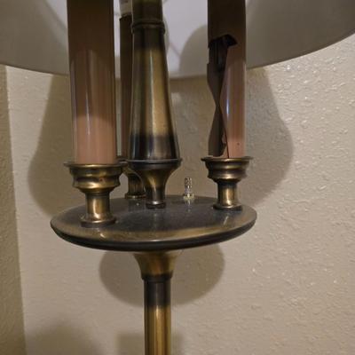 Tole brass gold toned floor lamp with metal shade - comes with a footstool with storage