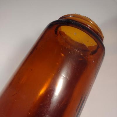 Vintage Amber Glass Jar with Galvanized Lid- Approx 7 1/2" Tall