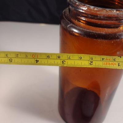 Vintage Amber Glass Jar with Galvanized Lid- Approx 7 1/2" Tall