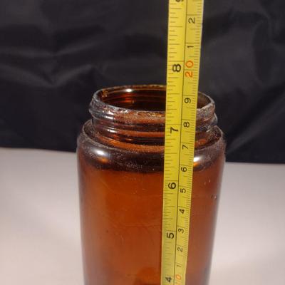 Vintage Amber Glass Jar with Galvanized Lid- Approx 7 1/2" Tall