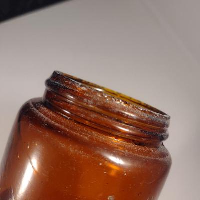 Vintage Amber Glass Jar with Galvanized Lid- Approx 7 1/2" Tall