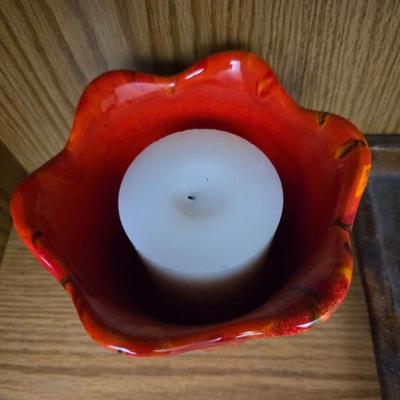 Home decor - MCM Drip glaze pottery - candle lantern - candle - and a wonderful art vase