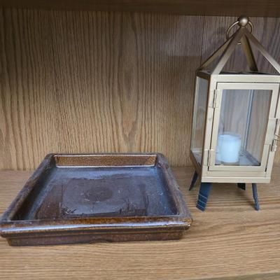 Home decor - MCM Drip glaze pottery - candle lantern - candle - and a wonderful art vase
