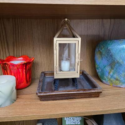 Home decor - MCM Drip glaze pottery - candle lantern - candle - and a wonderful art vase