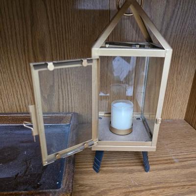 Home decor - MCM Drip glaze pottery - candle lantern - candle - and a wonderful art vase