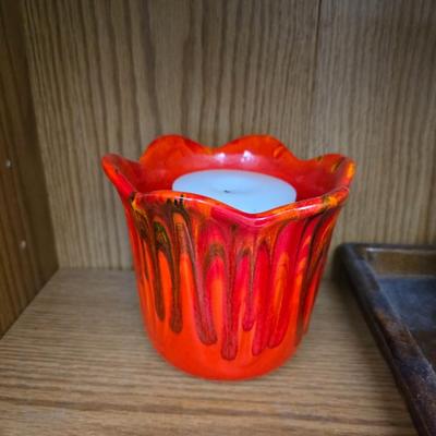 Home decor - MCM Drip glaze pottery - candle lantern - candle - and a wonderful art vase