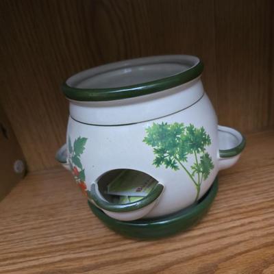 Kitchen herbs grow kit, garden sttake, mom wow planter and a small metal watering can planter