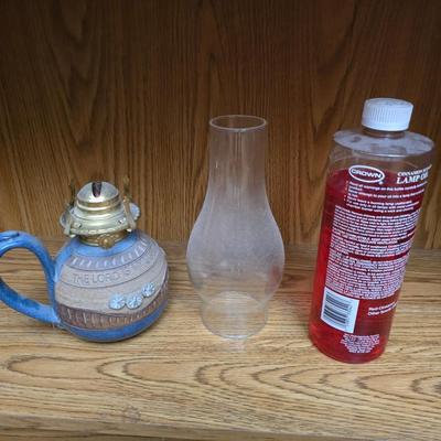 Pottery oil lamp "The Lord is my light and my salvaton" Oil lamp with bottle of oil lamp oil