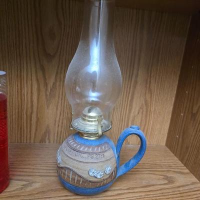 Pottery oil lamp "The Lord is my light and my salvaton" Oil lamp with bottle of oil lamp oil