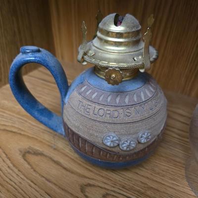 Pottery oil lamp "The Lord is my light and my salvaton" Oil lamp with bottle of oil lamp oil