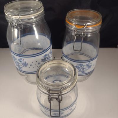 Pfaltzgraff Yorktowne Glass Canister Trio- Made by Arc France- 3/4 Liter, 1.5 Liter, and 2 Liter Sizes