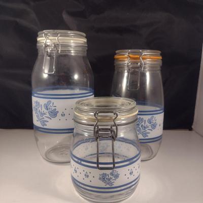 Pfaltzgraff Yorktowne Glass Canister Trio- Made by Arc France- 3/4 Liter, 1.5 Liter, and 2 Liter Sizes