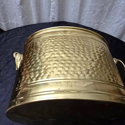 Vintage Brassware hammered look - metal divided bucket, oval metal container and an embossed ship wall hanging