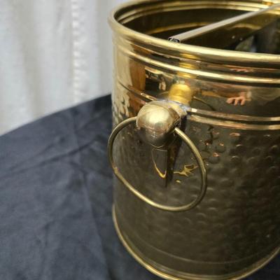 Vintage Brassware hammered look - metal divided bucket, oval metal container and an embossed ship wall hanging