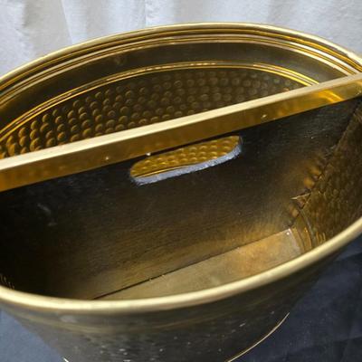 Vintage Brassware hammered look - metal divided bucket, oval metal container and an embossed ship wall hanging
