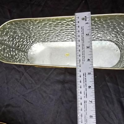 Vintage Brassware hammered look - metal divided bucket, oval metal container and an embossed ship wall hanging