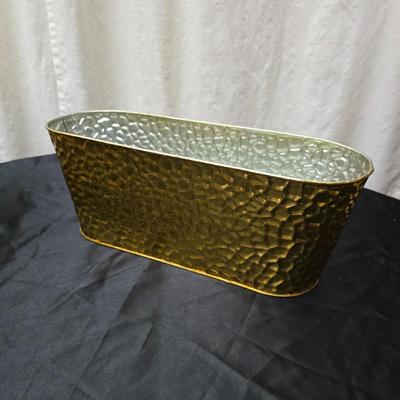 Vintage Brassware hammered look - metal divided bucket, oval metal container and an embossed ship wall hanging