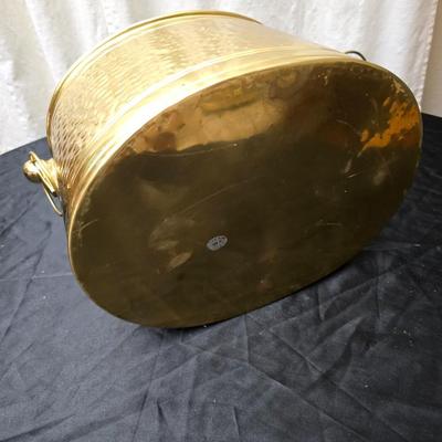 Vintage Brassware hammered look - metal divided bucket, oval metal container and an embossed ship wall hanging