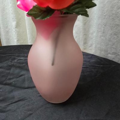 Faux flower bouquets one in glass vase, one in large blow mold Swan and tulip wall art