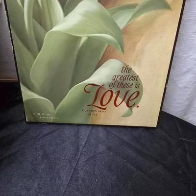 Faux flower bouquets one in glass vase, one in large blow mold Swan and tulip wall art