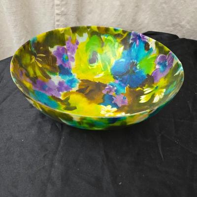 Matching Mid-century floral trio - fiberglass tray with chip and dip bowls