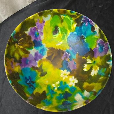 Matching Mid-century floral trio - fiberglass tray with chip and dip bowls