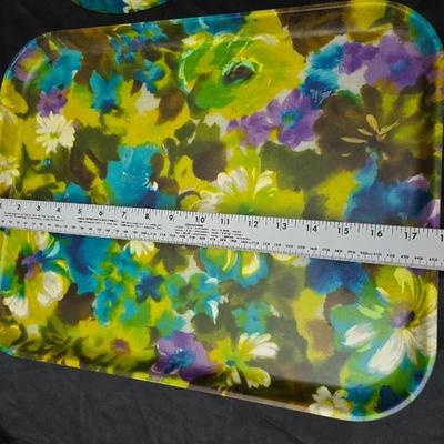 Matching Mid-century floral trio - fiberglass tray with chip and dip bowls
