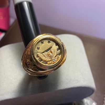 Eagle On Diamond Men’s Ring Sterling w 10k Gold Wash size 13