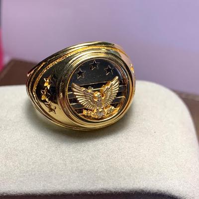 Eagle On Diamond Men’s Ring Sterling w 10k Gold Wash size 13