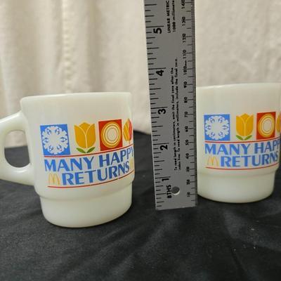 Vintage FireKing Mcdonalds mugs and three small FireKing bowls