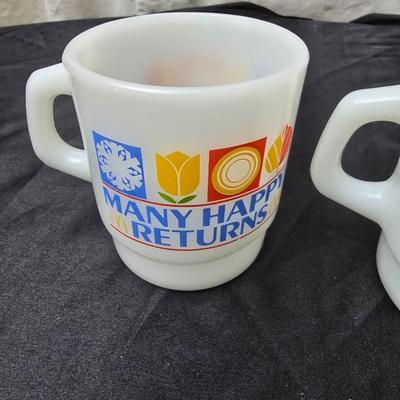Vintage FireKing Mcdonalds mugs and three small FireKing bowls