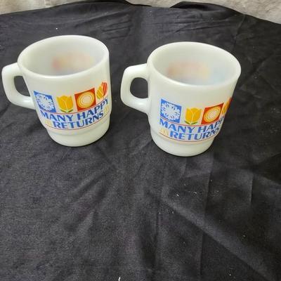 Vintage FireKing Mcdonalds mugs and three small FireKing bowls