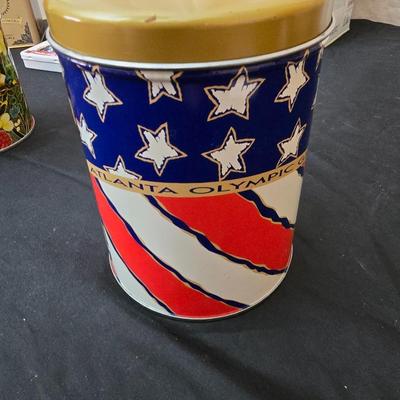 Vintage collectible and new Tins - campfire girls tin with blue bird pin - tea containers - vintage coffee and more