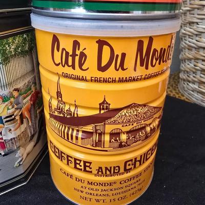 Vintage collectible and new Tins - campfire girls tin with blue bird pin - tea containers - vintage coffee and more