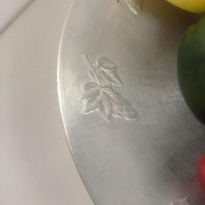 Vintage West Bend Aluminum Centerpiece Bowl with Decorative Fruit- Approx 13 1/2" in Diameter