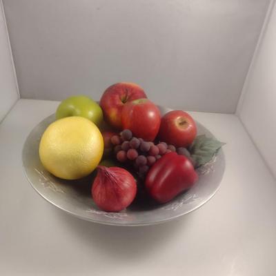 Vintage West Bend Aluminum Centerpiece Bowl with Decorative Fruit- Approx 13 1/2" in Diameter