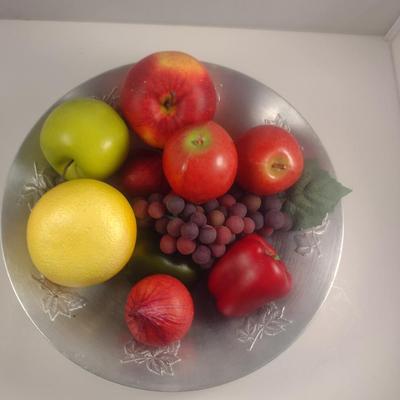 Vintage West Bend Aluminum Centerpiece Bowl with Decorative Fruit- Approx 13 1/2" in Diameter