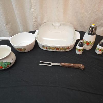 Corning ware spice life covered dish with condiment set - and other "vegetable themed" cookware
