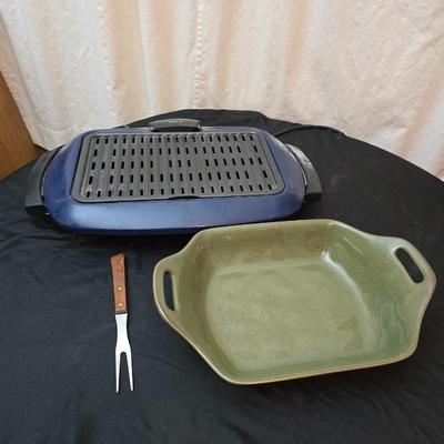 T-fal electric All season's BBQ grill with nice tastefully simple oven safe serving dish