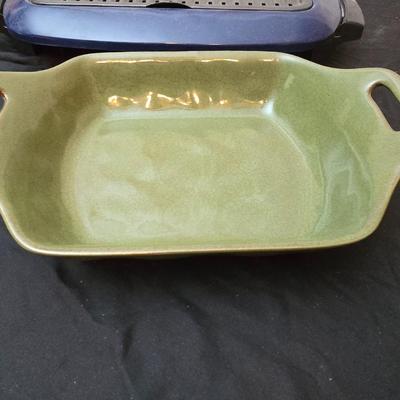 T-fal electric All season's BBQ grill with nice tastefully simple oven safe serving dish