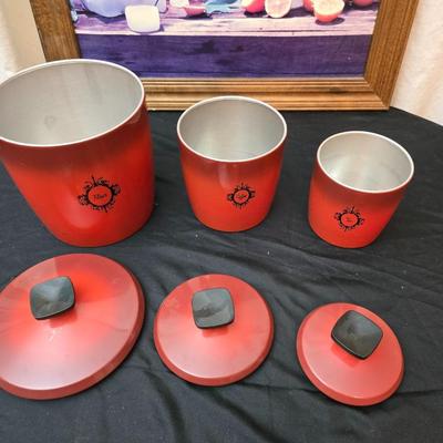 Vintage metal kitchen canister set with wall art and a electric warm - o - tray food warmer