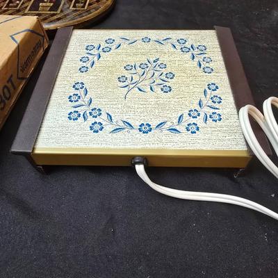 Vintage metal kitchen canister set with wall art and a electric warm - o - tray food warmer
