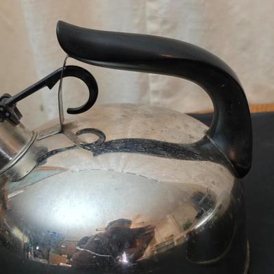 Let's have some fall tea! Two reverwear tea kettles with sets of mugs and some Carmel apple tea to share