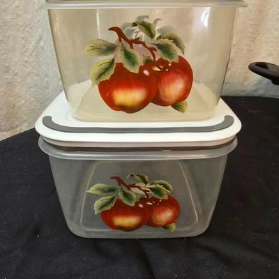 Plastic food storage containers with a Rapid Mac cooker - Nostalgia mini 7 egg cooker - a tiered serving tray and a new knife