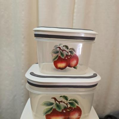 Plastic food storage containers with a Rapid Mac cooker - Nostalgia mini 7 egg cooker - a tiered serving tray and a new knife